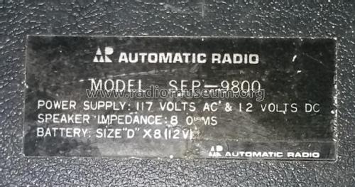 Solid State Stereo SEP-9800; Automatic Radio Mfg. (ID = 2305569) R-Player