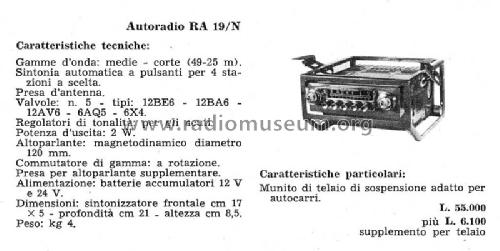 RA19; Autovox SPA; Roma (ID = 1230735) Car Radio