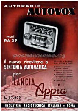 RA39; Autovox SPA; Roma (ID = 672947) Car Radio
