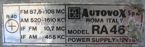 RA461/S; Autovox SPA; Roma (ID = 1002900) Car Radio