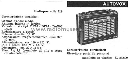 Radioportatile 518; Autovox SPA; Roma (ID = 783754) Radio