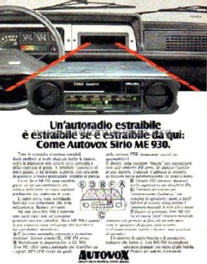 Sirio 930 ; Autovox SPA; Roma (ID = 1281909) Car Radio