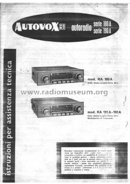 RA191A; Autovox SPA; Roma (ID = 1823869) Car Radio