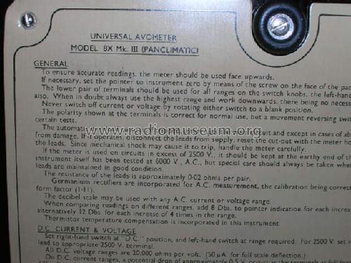 Universal AvoMeter 8X Mk.iii ; AVO Ltd.; London (ID = 243743) Equipment