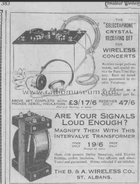 Selectaphone Crystal Set ; B & A Wireless (ID = 2504786) Crystal