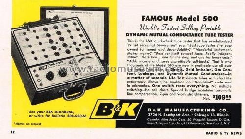 Dyna-Quik Tube Tester 500; B&K Precision, (ID = 2105856) Equipment