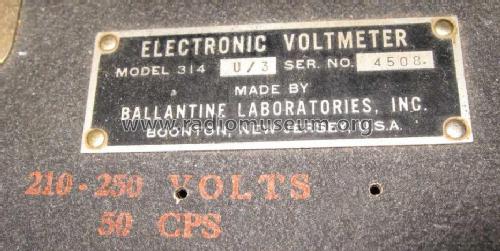 Wide Band Electronic Voltmeter 314-U/3; Ballantine (ID = 721004) Equipment