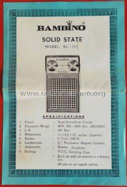 Solid State SL-721; Bambino Electronics (ID = 1469110) Radio