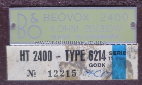 Beovox 2400 6214-12; Bang & Olufsen B&O; (ID = 2058402) Speaker-P