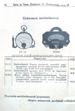 Zsebvoltmérő Deprez KV13; Barta es Tarsa BAPO; (ID = 1598993) Equipment