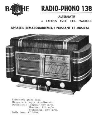 Radio-Phono 138; Barthe Radio, Barthe (ID = 2316978) Radio