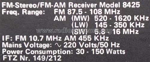 FM-Stereo/FM-AM Receiver 8425; BASF, Badische (ID = 1849142) Radio