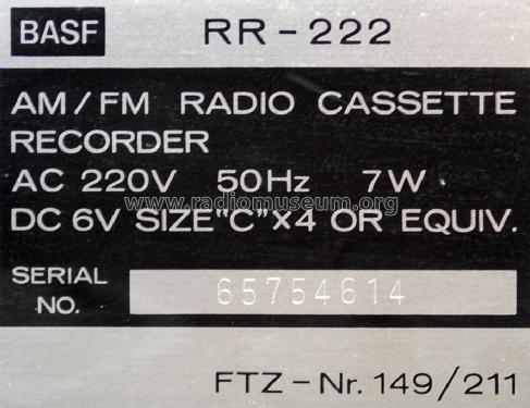AM-FM Automatic Recorder RR 222; BASF, Badische (ID = 2034712) Radio