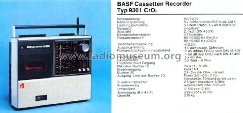 CC Radio-Recorder 9301; BASF, Badische (ID = 603760) Radio