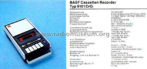 CC Recorder 9101CrO2; BASF, Badische (ID = 603762) Sonido-V