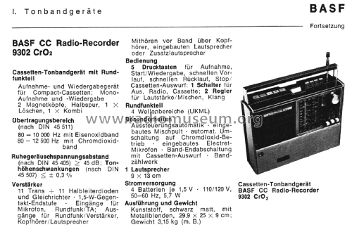 CC Radio-Recorder 9302 CrO2; BASF, Badische (ID = 2910454) Radio