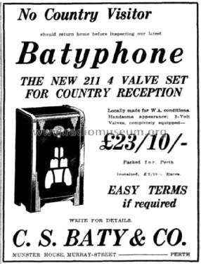 4-Valve Screen Grid Console 'Four' 211; Batyphone, C.S. Baty (ID = 1695902) Radio