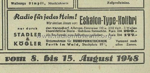 Eskafon Kolibri; Bayerwald Rundfunk- (ID = 1846631) Radio