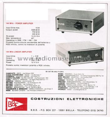 144 MHz Linear Amplifier Y-2C; BBE Italy; Biella (ID = 2744394) Ampl. HF