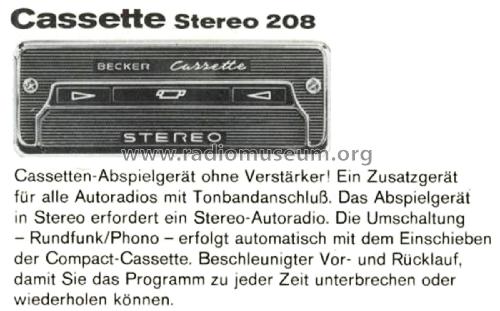 Abspielgerät Cassette Stereo 208; Becker, Max Egon, (ID = 2391428) Ton-Bild