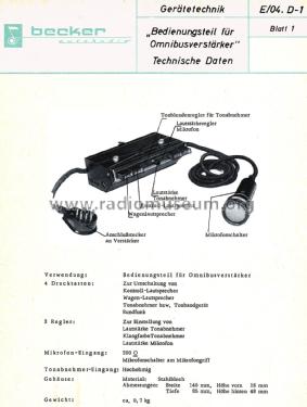 Bedienungsteil für Omnibusverstärker ; Becker, Max Egon, (ID = 2280535) Misc