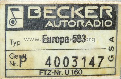 Europa Cassette Stereo 583; Becker, Max Egon, (ID = 945179) Car Radio