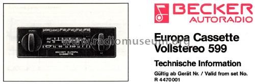 Europa Cassette Vollstereo 599; Becker, Max Egon, (ID = 2008569) Car Radio