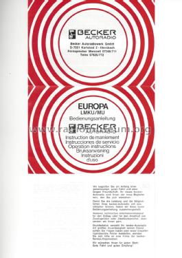 Europa LMKU Serie K ab 520001; Becker, Max Egon, (ID = 2171436) Car Radio