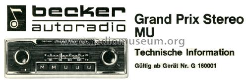 Grand Prix Stereo MU ; Becker, Max Egon, (ID = 1322581) Car Radio