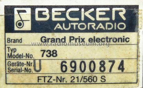 Grand Prix Electronic 738; Becker, Max Egon, (ID = 945201) Car Radio