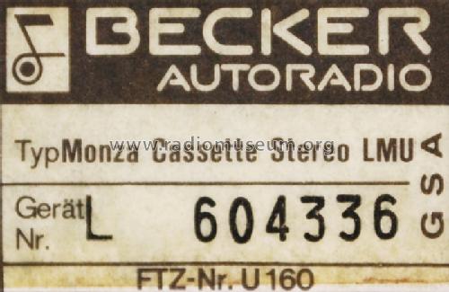 Monza Cassette Stereo LMU ; Becker, Max Egon, (ID = 1320742) Car Radio