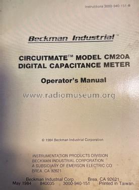 Circuitmate Digital Capacitance Meter CM20A; Beckman Instruments, (ID = 2914587) Equipment