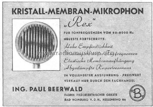 Kristall-Membran Mikrofon Rex ; Beerwald, Paul; Bad (ID = 1386385) Microfono/PU