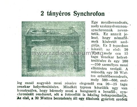 2 Tányéros Synchrofon 20 W; Belgráder Rádió, (ID = 2561138) Reg-Riprod