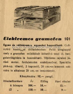 Elektromos gramopfon 101; Belgráder Rádió, (ID = 2223318) R-Player
