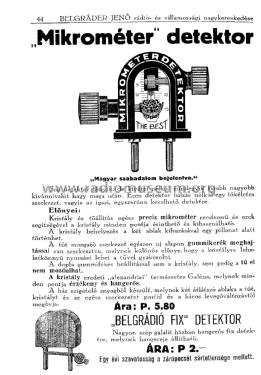 Mikrométer detektor ; Belgráder Rádió, (ID = 2259321) mod-pre26