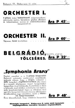 Orchester I.; Belgráder Rádió, (ID = 2259297) Speaker-P