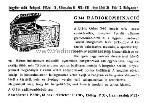 Rádiókombináció G 344; Belgráder Rádió, (ID = 2224342) Radio