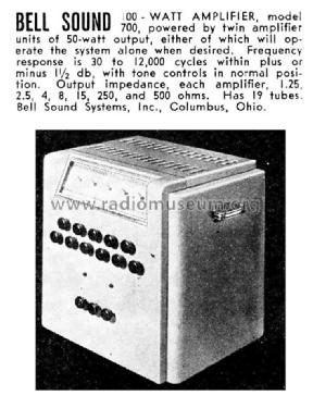 100 Watt Amplifier 700; Bell Sound Systems; (ID = 1103204) Ampl/Mixer