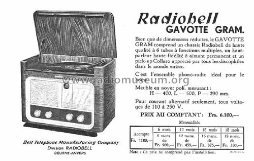 Radiobell Gavotte Gram ; Bell Telephone Mfg. (ID = 1450316) Radio
