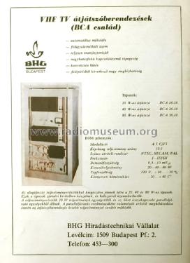 VHF TV Relay Transmitter BCA. 10.10; 20.10; 30.10; Beloiannisz BHG; (ID = 1389827) Commercial Tr