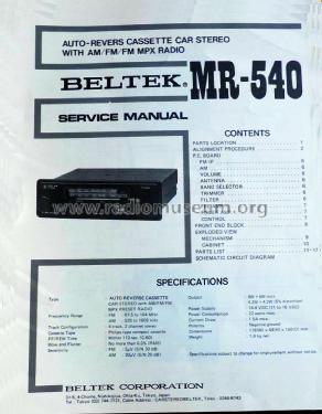 Auto-Reverse Cassette Car Stereo MR-540; Beltek Corporation, (ID = 2082800) Autoradio