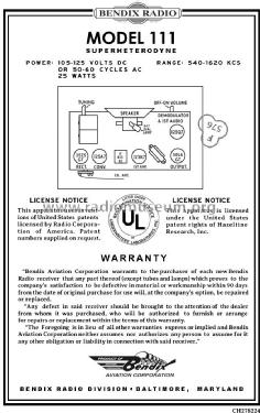 111 ; Bendix Radio (ID = 2886011) Radio