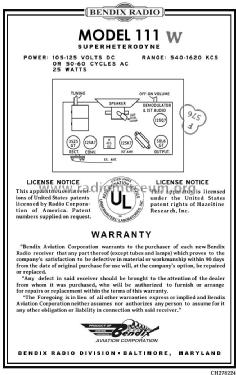 111W ; Bendix Radio (ID = 2886012) Radio