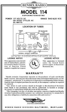 114 ; Bendix Radio (ID = 2930726) Radio
