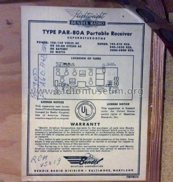 Airmarine Portable PAR-80 and PAR-80A ; Bendix Radio (ID = 1792526) Radio