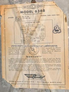 636B ; Bendix Radio (ID = 3171658) Radio