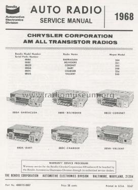 Chrysler All Transistor Radio - Plymouth Barracuda 8BBA - Mopar 244; Bendix Radio (ID = 1796905) Car Radio