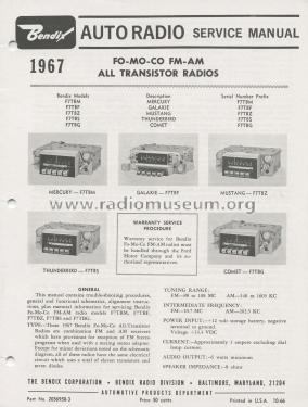 Fo-Mo-Co FM-AM All Transistor Radio F7TBZ - Ford Mustang; Bendix Radio (ID = 1764355) Car Radio