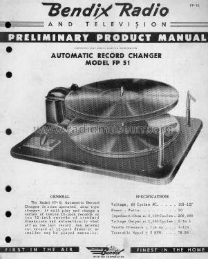 FP51 Automatic Record Changer ; Bendix Radio (ID = 1298666) Enrég.-R